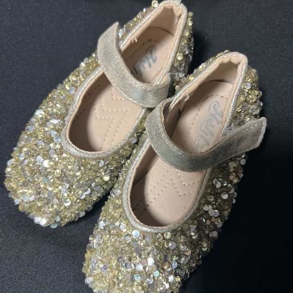 HSHTX sequin princess leather silver ballet flats with hook and loop ankle strap - Picture 2 of 10